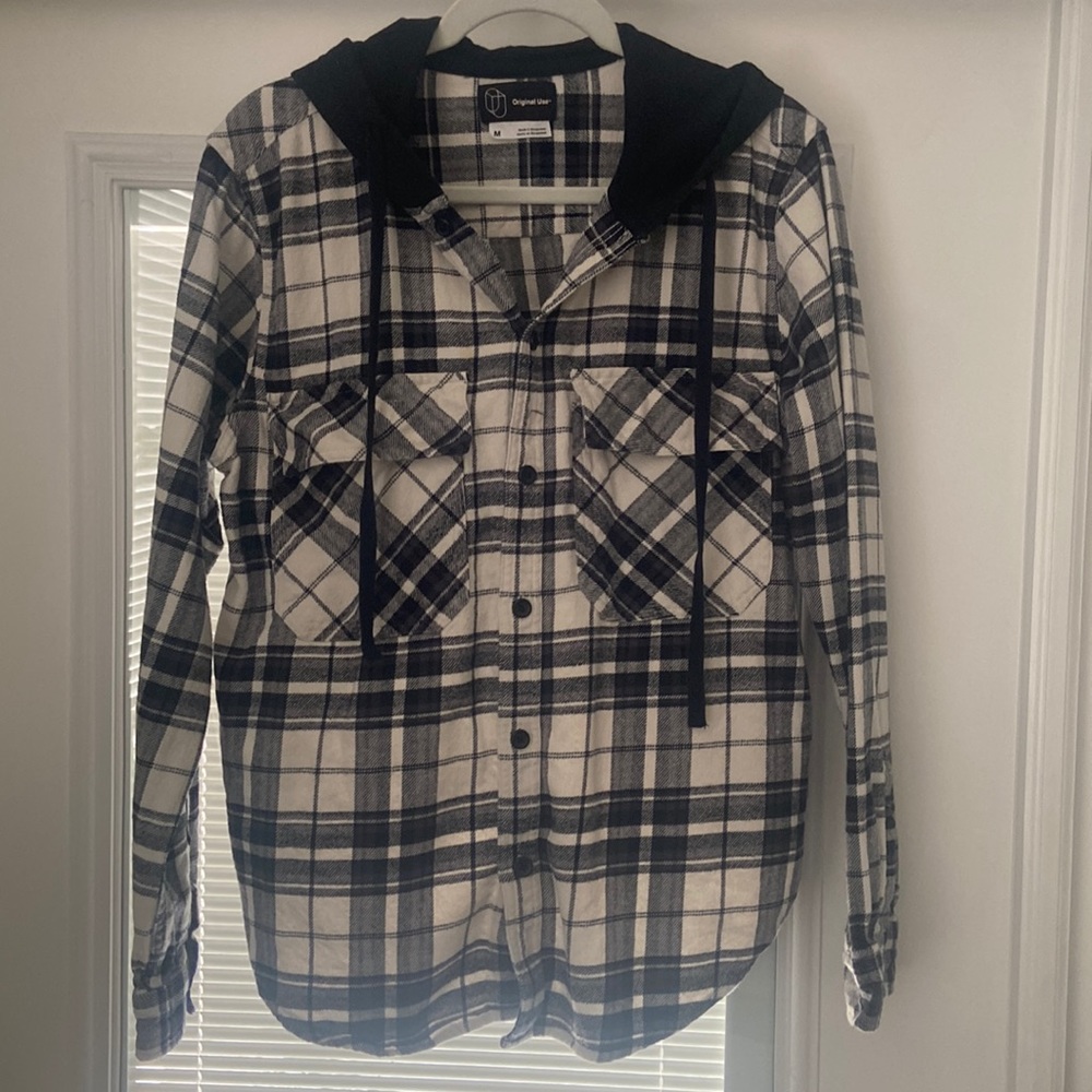 Size M flannel with hoodie.